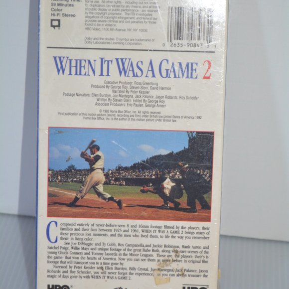 WHEN IT WAS A GAME 2 MLB Baseball VHS 1992 HBO Video 59 Minutes NEW Factory Seal - Picture 2 of 6